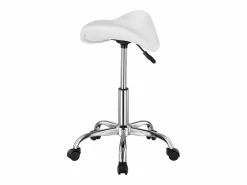 Taburete de Oficina SucceBuy Taburete de Asiento con Ruedas en Cuero PU Ajustable en Altura Blanco