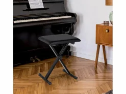 Taburete de piano plegable, regulable en altura, de metal, piel sintética, espuma, color (39 x 29 x 37-47 cm) Negro Best
