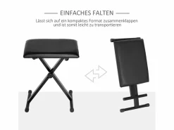 Taburete de piano plegable, regulable en altura, de metal, piel sintética, espuma, color (39 x 29 x 37-47 cm) Negro Best