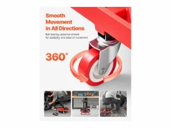 Taburete De Oficina|Taburete de Taller, SucceBuy Taburete de Taller Móvil, Asiento de Mecánico con Ruedas, Capacidad 136 kg para Reparación y Mantenimiento de Automóviles, y Rojo