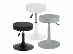 Kayelles Taburete de trabajo, asiento redondo de cuero sintético, acolchado con espuma de alta densidad, giratorio, altura ajustable YU Blanco Hot