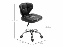 Taburete de trabajo con respaldo, regulable en altura, piel sintética y acero, gris oscuro (45x47x72-87cm) Negro Discount