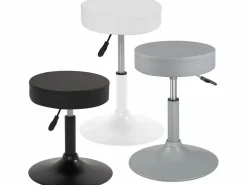 Taburete de trabajo redondo de cuero sintético, acolchado de espuma de alta densidad, giratorio, altura ajustable YU^Kayelles New