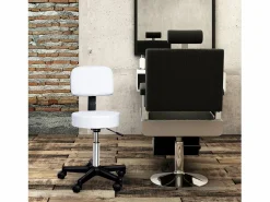 Taburete de trabajo regulable con respaldo, ruedas giratorias, piel sintética blanca (35x35x72-84cm) Blanco Clearance
