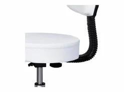 Taburete de trabajo regulable con respaldo, ruedas giratorias, piel sintética blanca (35x35x72-84cm) Blanco Clearance