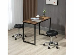 Taburete giratorio y regulable con ruedas en polipiel negra (35,5 x 35,5 x 48-63 cm) Negro Outlet