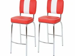 MCW Muebles De Bar|Taburete Alto|Taburetes de bar Akita (juego de 2), rojo y blanco