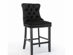 Taburetes de bar tapizados, juego de 2. Con remaches decorativos y patas de madera. Adornos cromados con remaches. Tapizado de terciopelo .^KOMHTOM Hot