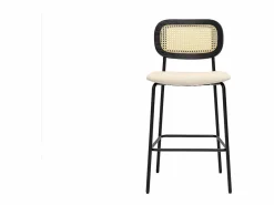 Miliboo Muebles De Bar|Taburete Alto|Taburetes de diseño en tela efecto terciopelo texturizado , metal negro y mimbre (juego de 2) MIRANDA
