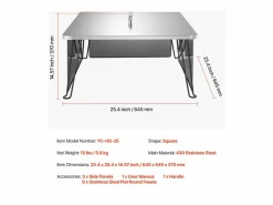 Tapa de Brasero SucceBuy de Acero Inoxidable, 64.5 x 64.5 x 37 cm, Deflector de Calor Exterior para Fogatas, Camping y Calefacción de Madera Plateado New