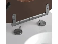 Tapa De Inodoro|Tapa de WC MDF FSC imitación nogal con cierre suave y bisagras metálicas de grafito cepillado desmontable
