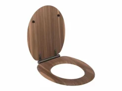 Tapa De Inodoro|Tapa de WC MDF FSC imitación nogal con cierre suave y bisagras metálicas de grafito cepillado desmontable