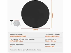 Cama Elástica|Tapiz de Reemplazo para Trampolín SucceBuy, Marco de 457 cm, 96 Aros en V, Resorte de 18 cm