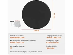 Tapiz de Reemplazo para Trampolín SucceBuy, Marco de 457 cm, 96 Aros en V, Resorte de 16 cm Negro Clearance