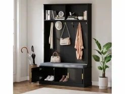 Merax Armario De Entrada|Taquilla - 120 x 40 x 191 cm - con banco zapatero + armario + 6 ganchos triples - aglomerado -