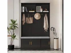 Merax Armario De Entrada|Taquilla - 120 x 40 x 191 cm - con banco zapatero + armario + 6 ganchos triples - aglomerado -
