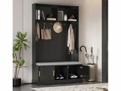 Merax Armario De Entrada|Taquilla - 120 x 40 x 191 cm - con banco zapatero + armario + 6 ganchos triples - aglomerado -