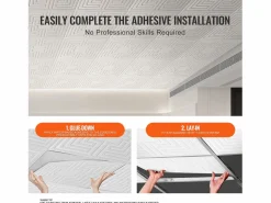 Tejas Autoadhesivas PVC SucceBuy Placas de Techo Pack de 12 60.96CM x 60.96CM PVC Instalación Fácil Eco Estilo Blanco