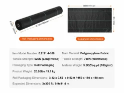 Tela antimaleza SucceBuy de 3 x 300 pies, resistente, de polipropileno tejido. Negro Clearance