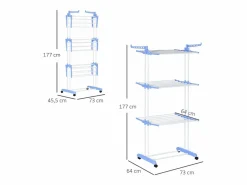 Tendedero de torre de 4 niveles, acero, , extensible con ruedas, para uso interior y exterior (73x64x177 cm) Azul Hot