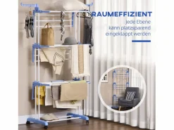 Tendedero de torre de 4 niveles, acero, , extensible con ruedas, para uso interior y exterior (73x64x177 cm) Azul Hot