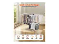 Tendedero Plegable SucceBuy, Tendedero de Pie de 2 Niveles, con Pinzas para Calcetines y 31 Barras de Secado, de Metal, Altura Ajustable, Blanco^ Outlet