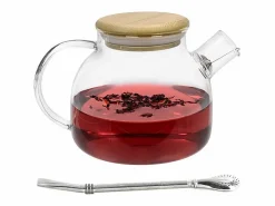 Presentación Y Servicio|Tetera de vidrio y bambú 1 L + pajita de acero inoxidable con filtro