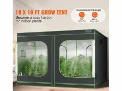 Tienda de Cultivo SucceBuy Armario de Cultivo de 305 x 305 x 203 cm para Cultivo Hidropónico en Interior, con Ventana, Puerta y Bandeja Negro Hot