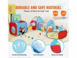 Cabaña Infantil|Tienda de Juego 5 en 1 para Niños SucceBuy con Túnel, Canasta de Baloncesto para Bebés, Varones y Niñas