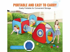 Cabaña Infantil|Tienda de Juego 5 en 1 para Niños SucceBuy con Túnel, Canasta de Baloncesto para Bebés, Varones y Niñas
