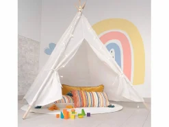Robincool Tipi Infantil Montesori Koda 120x120x150 cm Plegable Uso Interior y Exterior Fabricado en Tela Blanca Luces Alfombra Blanco Hot