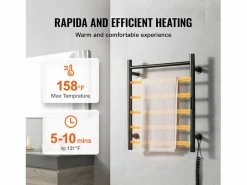 Toallero Calefactable SucceBuy Toallero de Pared de 6 Barras, Toallero de Baño Térmico, Negro Clearance