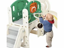 Tobogán 4 en 1 - con escaleras, espacio de almacenamiento y canasta de baloncesto -^ModernLuxe Discount