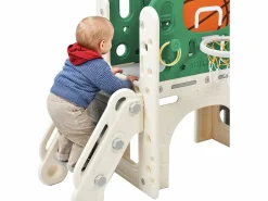 Tobogán 4 en 1 - con escaleras, espacio de almacenamiento y canasta de baloncesto -^ModernLuxe Discount