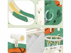 Tobogán 4 en 1 - con escaleras, espacio de almacenamiento y canasta de baloncesto -^ModernLuxe Discount