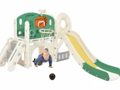 Tobogán 4 en 1 - con escaleras, espacio de almacenamiento y canasta de baloncesto -^ModernLuxe Discount
