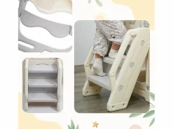 ModernLuxe Tobogán 5 en 1 - con escaleras, columpio, espacio de almacenamiento, canasta de baloncesto - Gris claro Outlet