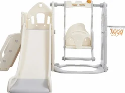 ModernLuxe Tobogán 5 en 1 - con escaleras, columpio, espacio de almacenamiento, canasta de baloncesto - Gris claro Outlet