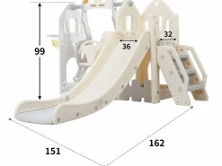 ModernLuxe Tobogán 5 en 1 - con escaleras, columpio, espacio de almacenamiento, canasta de baloncesto - Gris claro Outlet