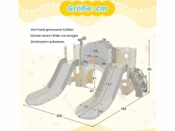 Merax Tobogán doble 8 en 1 para niños - 200 x 165 x 95 cm - HDPE - Con espacio de almacenamiento y aro de baloncesto - Gris New