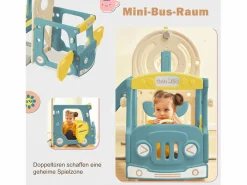 Tobogán|Tobogán infantil 5 en 1 con autobús, columpios, tobogán, escalera para trepar, aro de baloncesto y canasta de baloncesto, verde