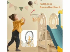 Tobogán|Tobogán infantil 5 en 1 con autobús, columpios, tobogán, escalera para trepar, aro de baloncesto y canasta de baloncesto, verde
