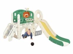 Hauss Spole Tobogán|Tobogán infantil combinado con aro de baloncesto y escalera -