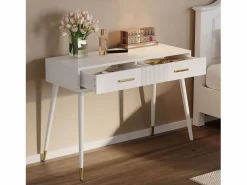 Merax Tocador - 100 x 40 x 76 cm - Escritorio con 2 cajones - Patas metálicas - MDF - (sin espejo) Blanco Online