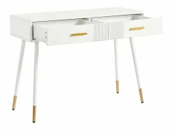 Merax Tocador - 100 x 40 x 76 cm - Escritorio con 2 cajones - Patas metálicas - MDF - (sin espejo) Blanco Online