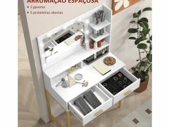 Homcom Tocador Aura 2 cajones + espejo LED + taburete /dorado Blanco Clearance