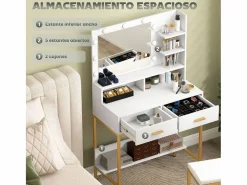 Homcom Tocador Aura 2 cajones + espejo LED + taburete /dorado Blanco Clearance