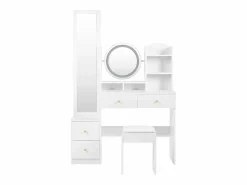 Tocador con espejo LED, espejo de cuerpo entero, 4 cajones de almacenamiento - taburete incluido^OKWISH Best