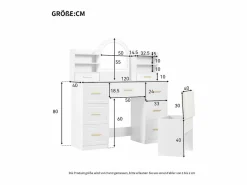 Merax Tocador|Tocador con 9 cajones, espejo y taburete - 120 x 40 x 135 cm - LED - Tablero de partículas -