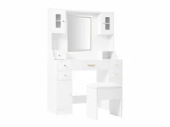 ModernLuxe Tocador con espejo 152×40×105 cm - con taburete - con LED regulable y toma de corriente - con 6 cajones y 4 puertas - Blanco Clearance